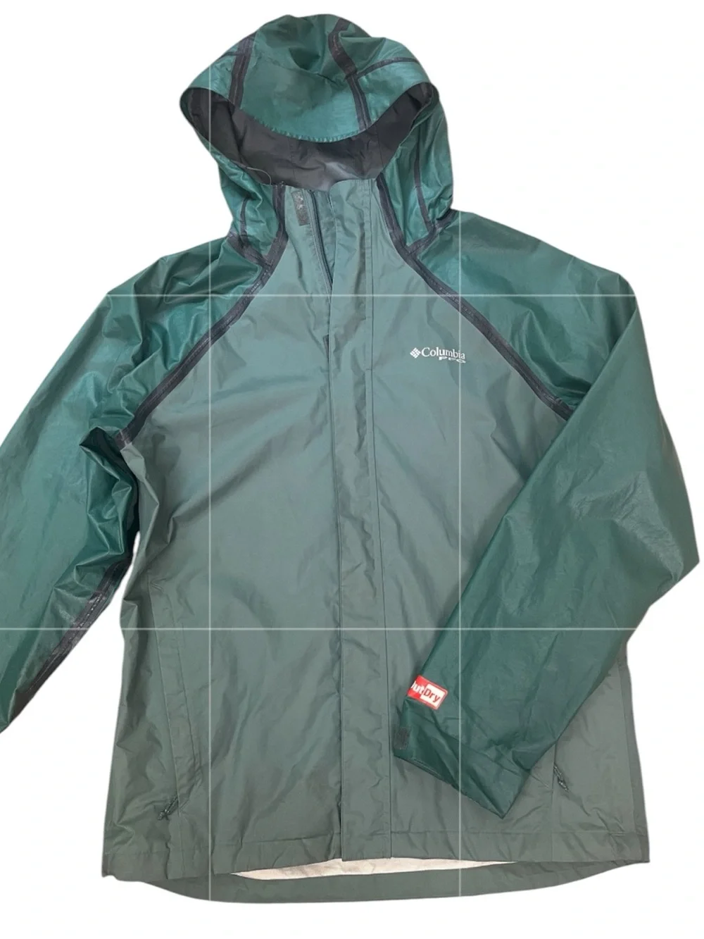 Columbia PFG Out Dry Hooded Rain Jacket Windbreaker Mens Medium Green Nylon
